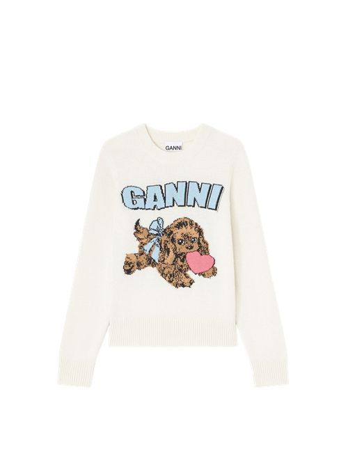 Maglia Ganni FLUFFY PUPPY LOVE CREWNECK, Egret Ganni | K2562135 EGRET